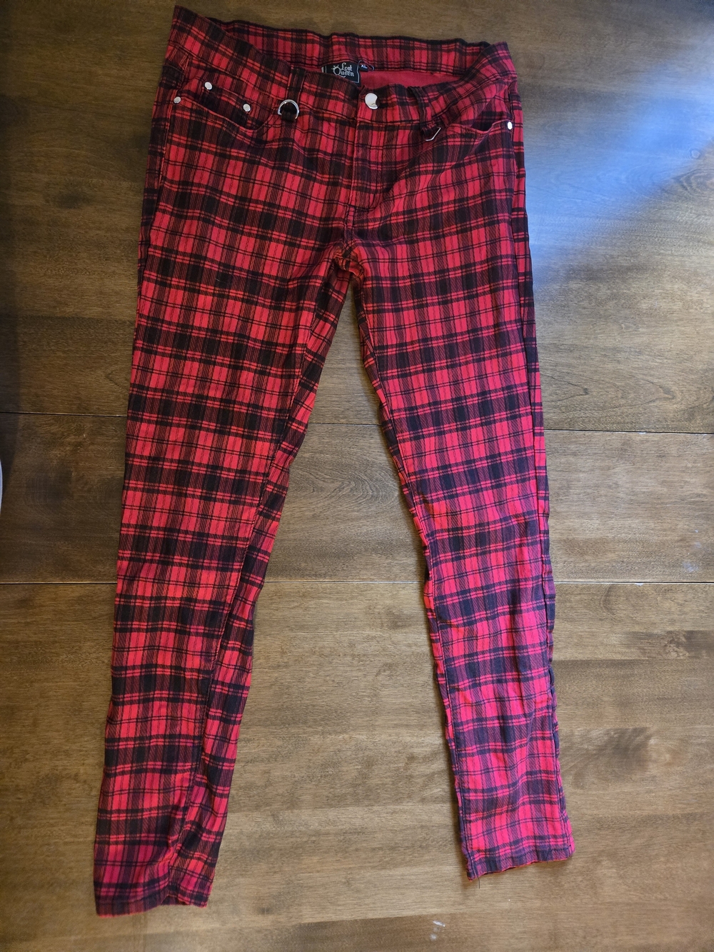 Lost Queen Red Plaid Skinny Pants Punk Emo Goth Alt XL